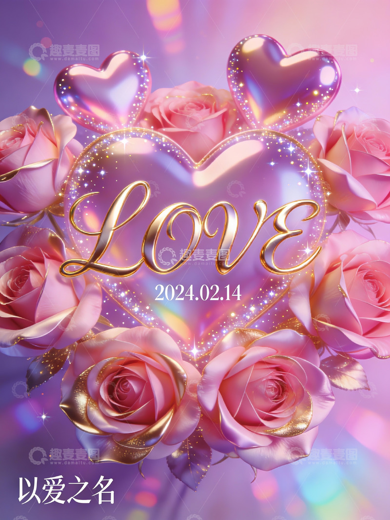 高清大图下载【趣麦麦图】情人节玫瑰爱心主题海报