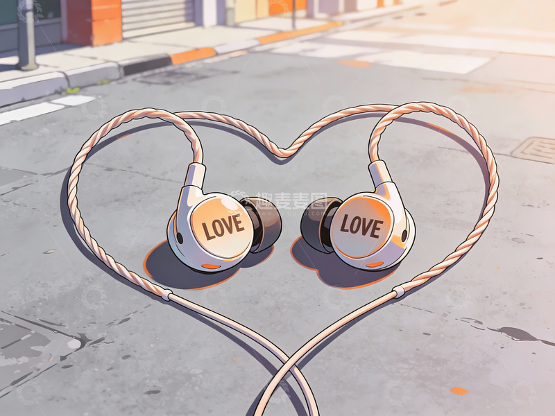 高清大图下载【趣麦麦图】耳机线形心图案街头