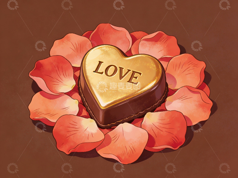 高清大图下载【趣麦麦图】心形巧克力与玫瑰花瓣