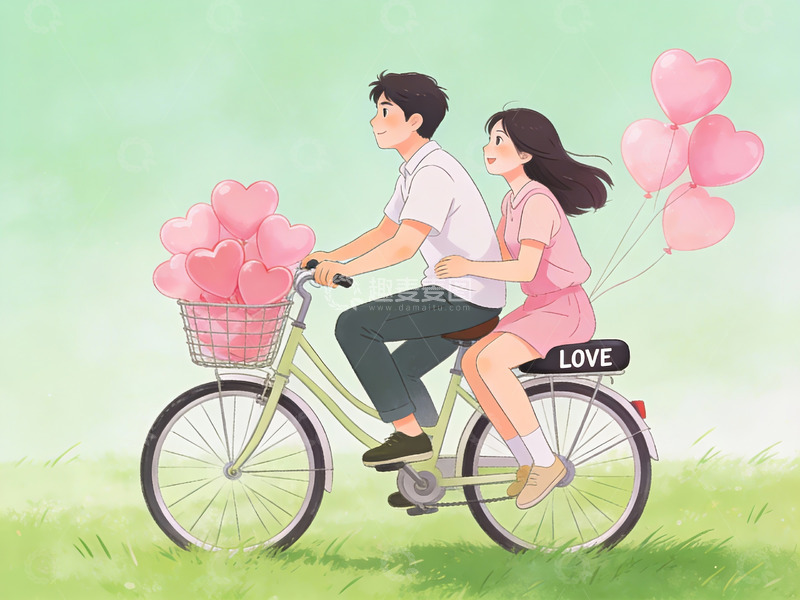 高清大图下载【趣麦麦图】情侣骑自行车兜风