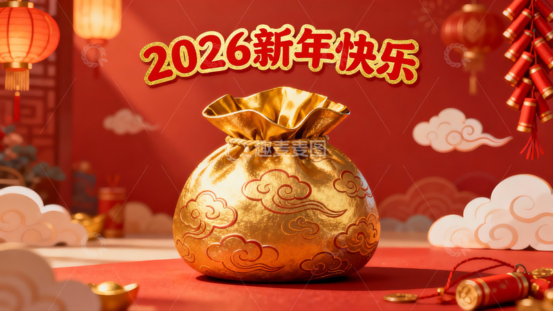 高清大图下载【趣麦麦图】新年金色钱袋装饰画面