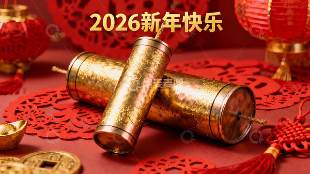新年爆竹与红色装饰品