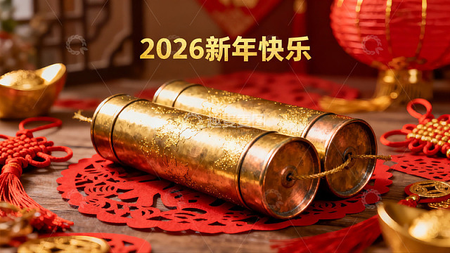 新年装饰金筒红纸寓意吉祥