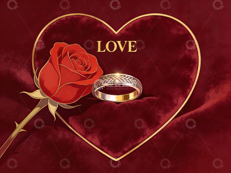 高清大图下载【趣麦麦图】红玫瑰与婚戒的心形构图