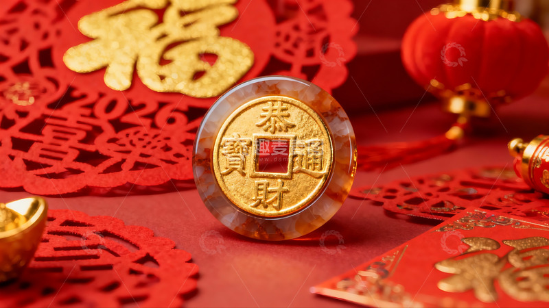 高清大图下载【趣麦麦图】春节装饰中的金色古币