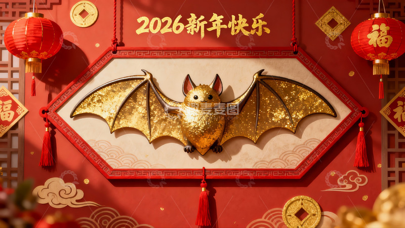 高清大图下载【趣麦麦图】金色蝙蝠挂饰新年装饰