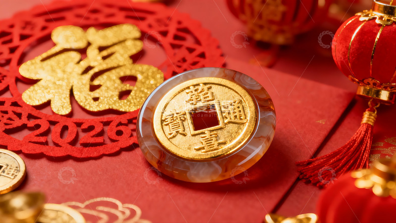 高清大图下载【趣麦麦图】新年福字与古币装饰