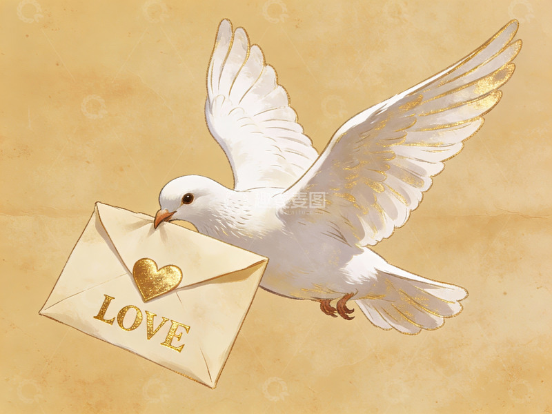 高清大图下载【趣麦麦图】白鸽衔爱信飞翔