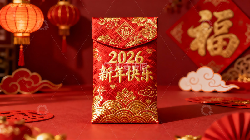 高清大图下载【趣麦麦图】红色新年红包与装饰品