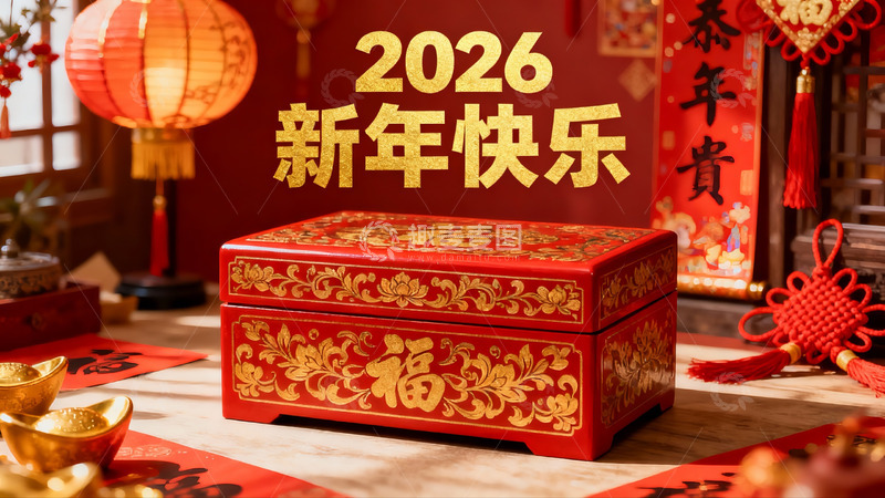 高清大图下载【趣麦麦图】新年红色礼盒与装饰品