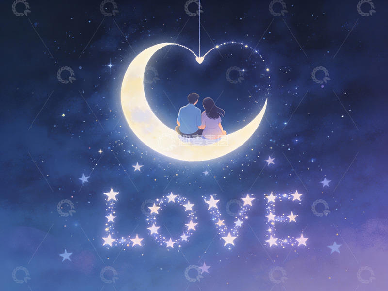 高清大图下载【趣麦麦图】情侣月下共赏星空