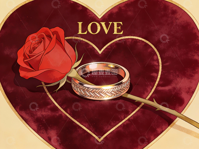 高清大图下载【趣麦麦图】玫瑰与戒指的爱意象征