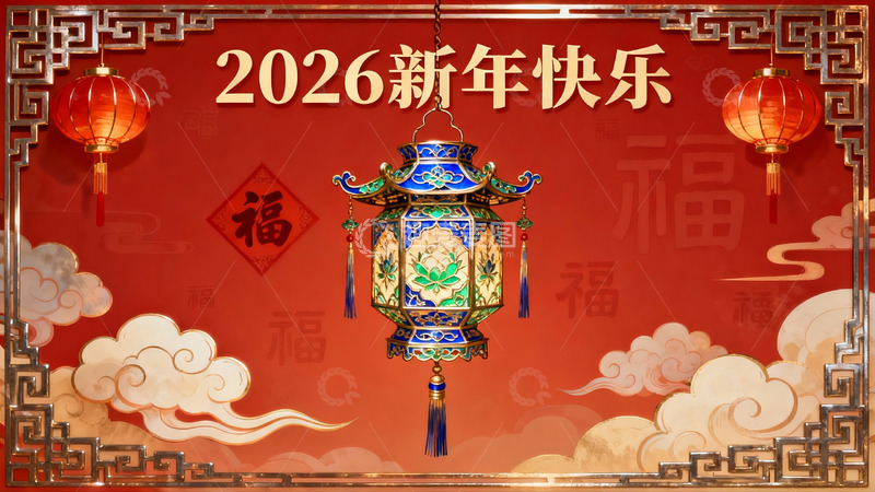 高清大图下载【趣麦麦图】2026新年快乐红色灯笼装饰