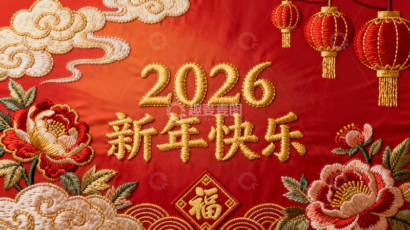 高清大图下载【趣麦麦图】2026新年刺绣图案喜庆祥和