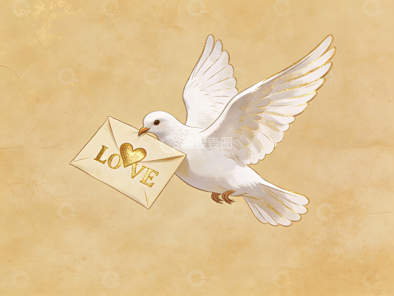 高清大图下载【趣麦麦图】白鸽衔爱信飞翔