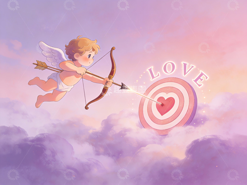 高清大图下载【趣麦麦图】丘比特射箭命中爱之靶