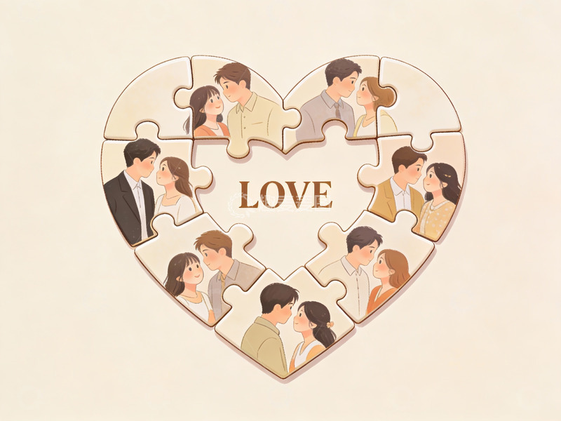 高清大图下载【趣麦麦图】心形拼图中的情侣图案