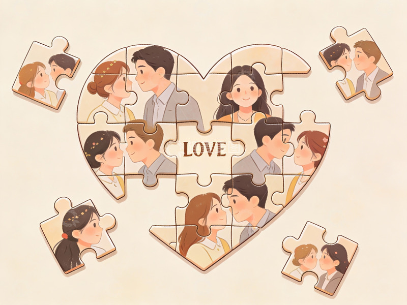 高清大图下载【趣麦麦图】心形拼图中的情侣图案