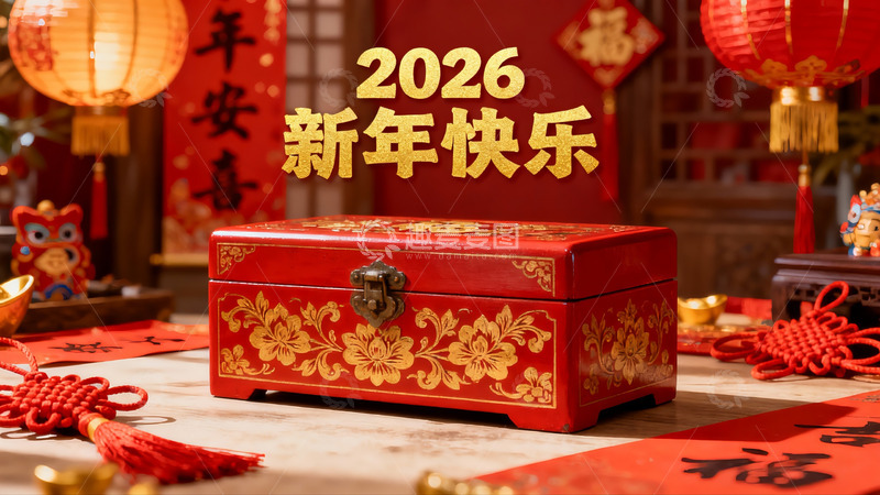 高清大图下载【趣麦麦图】新年红色礼盒装饰场景