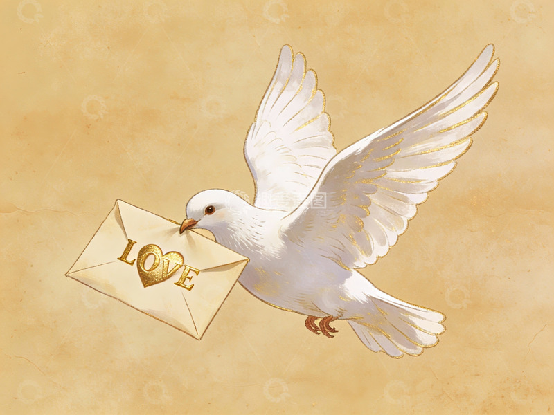 高清大图下载【趣麦麦图】白鸽衔信飞翔