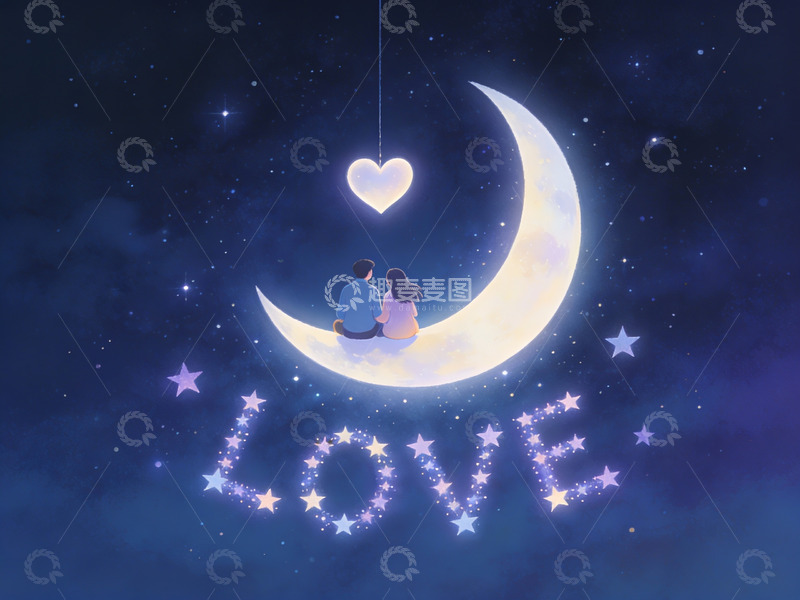 高清大图下载【趣麦麦图】月下情侣共赏星空