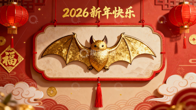高清大图下载【趣麦麦图】新年装饰金蝙蝠挂饰