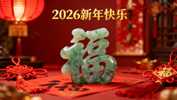 新年翡翠福字摆件装饰