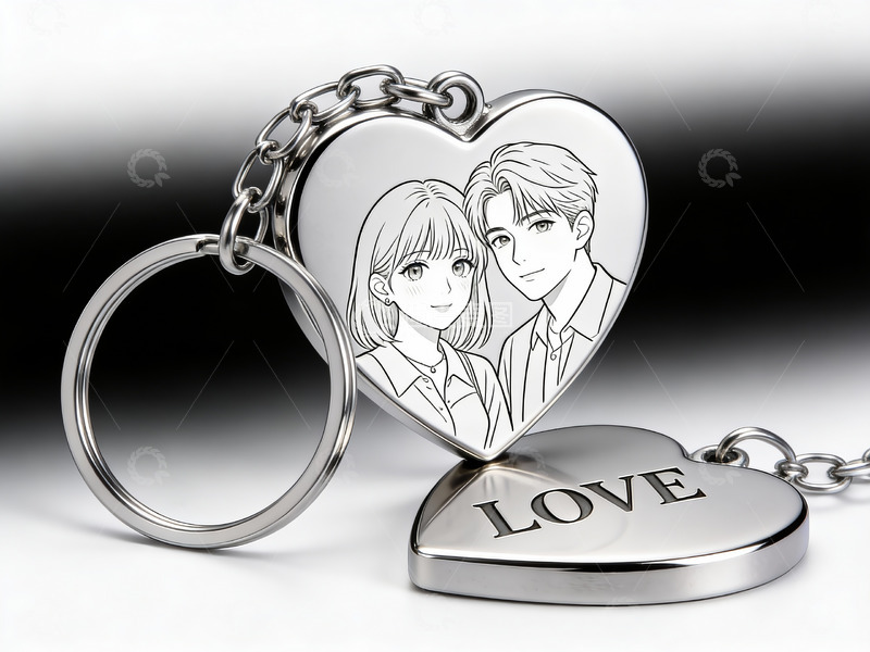 高清大图下载【趣麦麦图】心形钥匙扣情侣画像