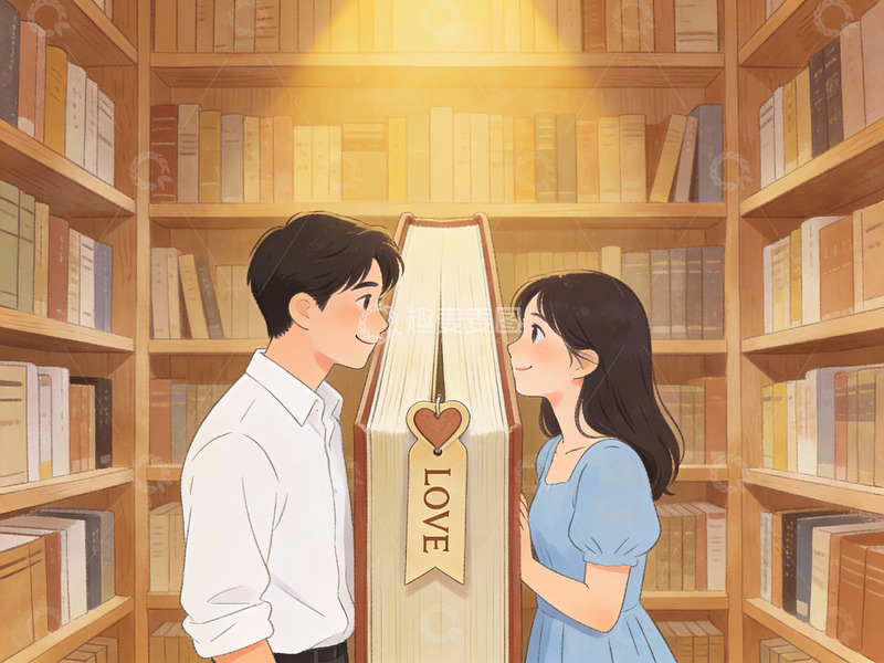 高清大图下载【趣麦麦图】图书馆中情侣与爱之书