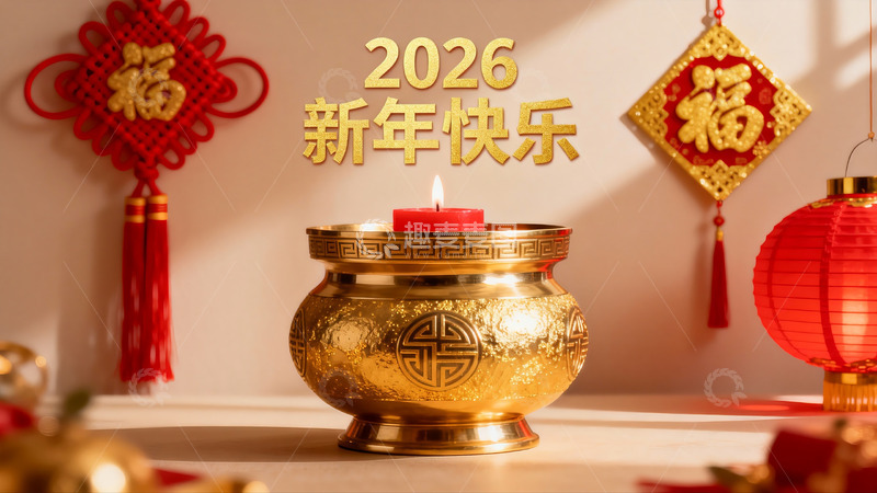 高清大图下载【趣麦麦图】新年装饰金色烛台红灯笼