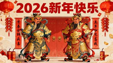 新年快乐门神守护图