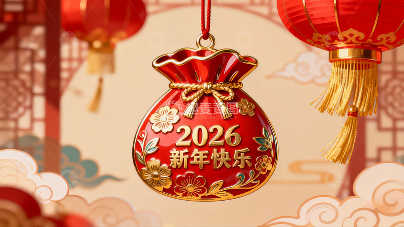 高清大图下载【趣麦麦图】2026新年红色挂饰节日装饰