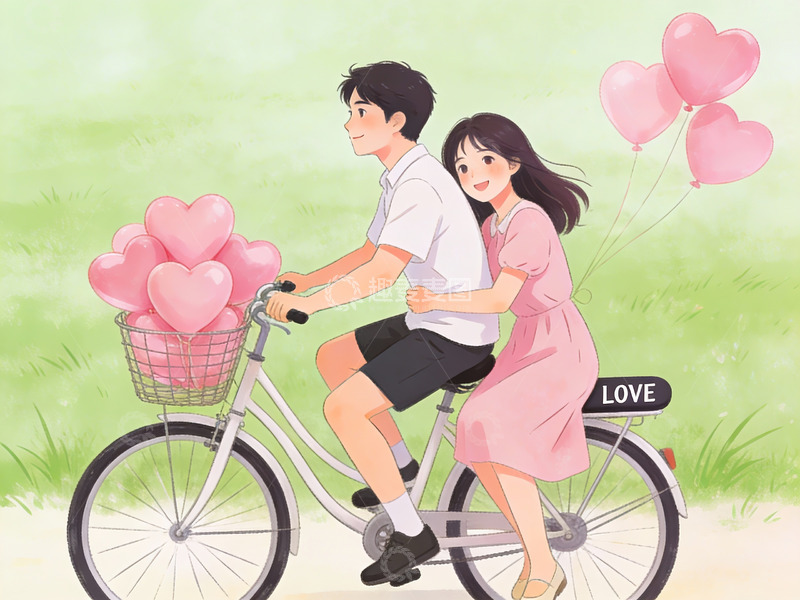 高清大图下载【趣麦麦图】情侣骑自行车兜风