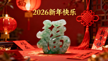 新年翡翠福字摆件装饰