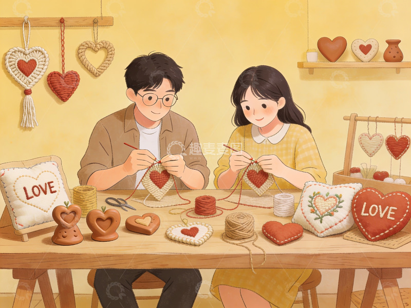 高清大图下载【趣麦麦图】情侣手工制作爱心装饰