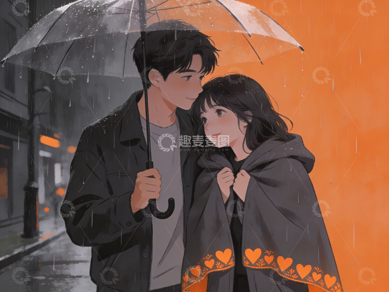 高清大图下载【趣麦麦图】雨中撑伞的情侣
