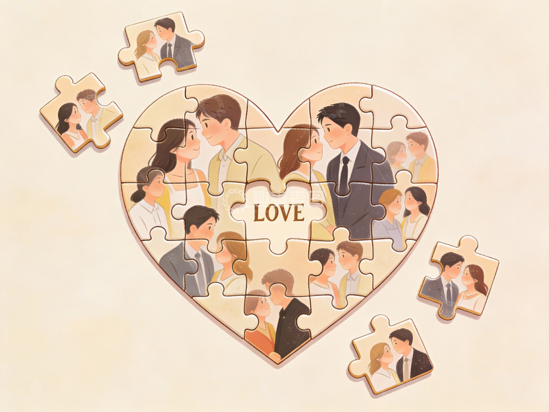 高清大图下载【趣麦麦图】心形拼图中的情侣场景