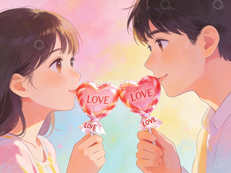 高清大图下载【趣麦麦图】情侣共享爱心糖果