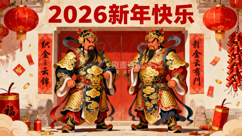 高清大图下载【趣麦麦图】新年门神守护大门迎祥瑞