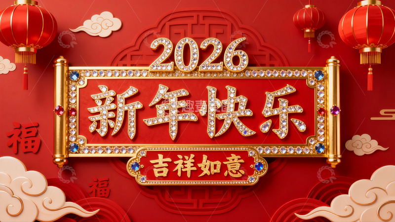 高清大图下载【趣麦麦图】2026新年快乐红色喜庆海报