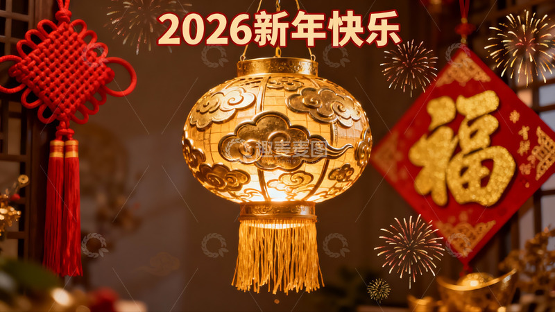 高清大图下载【趣麦麦图】新年灯笼烟花装饰场景