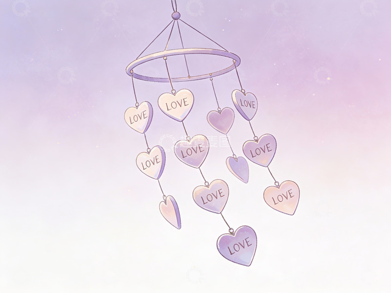 高清大图下载【趣麦麦图】悬挂爱心风铃装饰