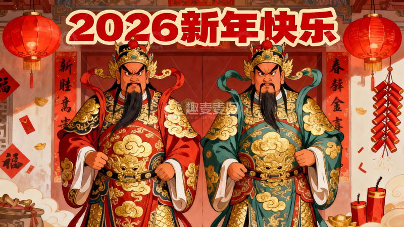 高清大图下载【趣麦麦图】2026新年快乐门神年画