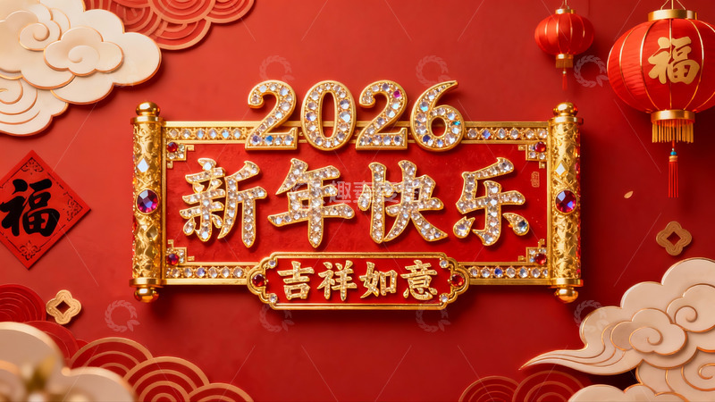 高清大图下载【趣麦麦图】2026新年快乐红色喜庆海报