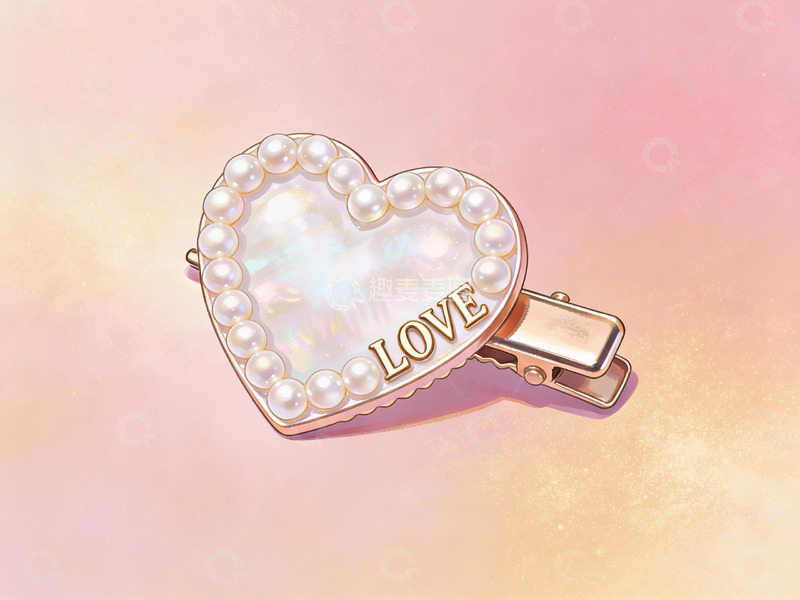 高清大图下载【趣麦麦图】珍珠心形发夹爱字装饰