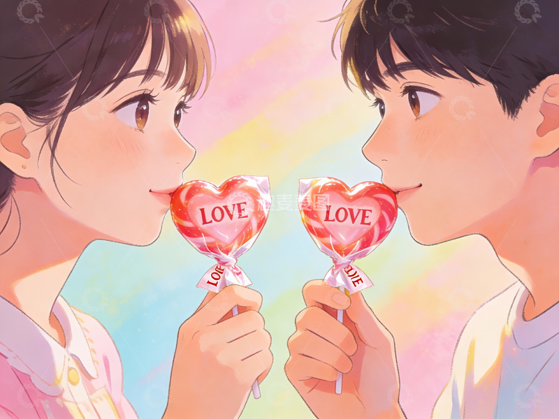 高清大图下载【趣麦麦图】情侣共品爱心糖果
