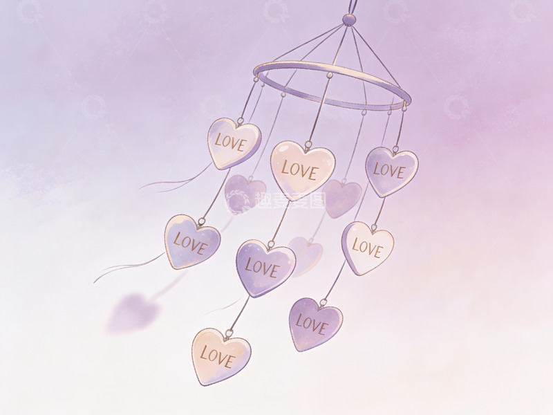 高清大图下载【趣麦麦图】悬挂爱心风铃装饰