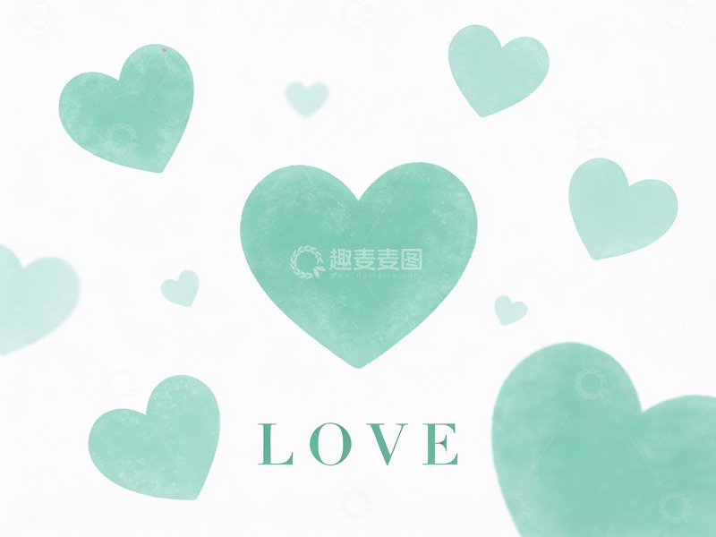 高清大图下载【趣麦麦图】浅绿心形图案与爱字