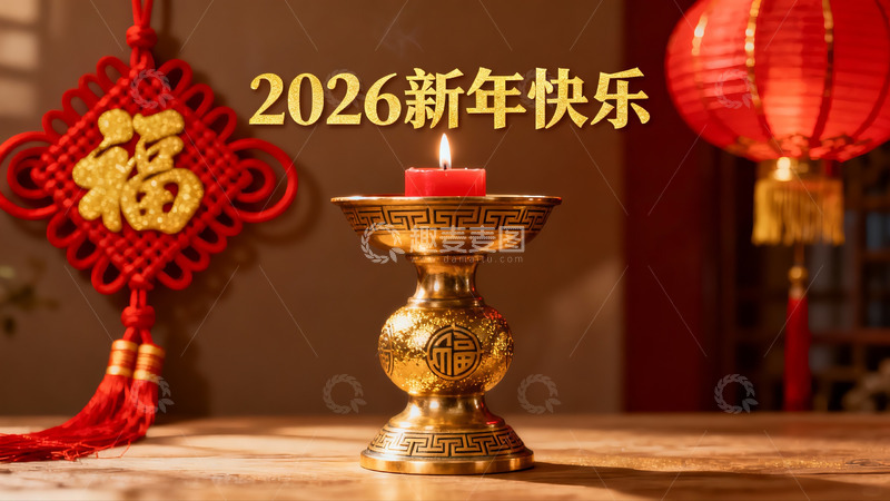 高清大图下载【趣麦麦图】新年装饰烛台与福字挂饰