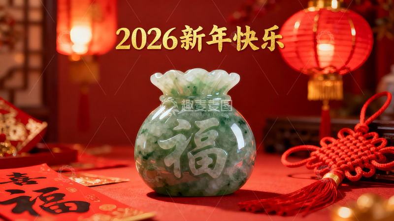高清大图下载【趣麦麦图】新年翡翠福袋装饰摆件